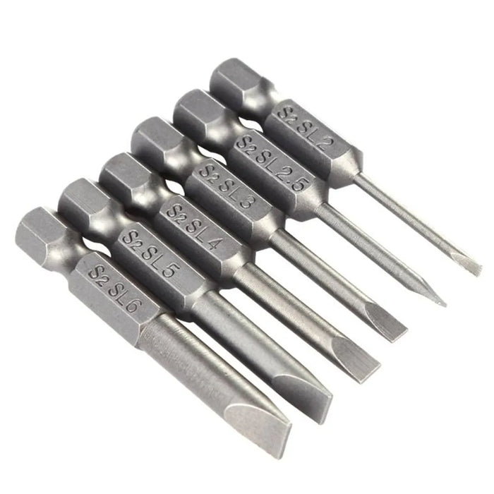 6pcs 50mm Slotted Tip Screwdriver Bit S2 Alloy Steel Flat Head Slotted Magnetic Screwdrive Hand Repair Kits Tools