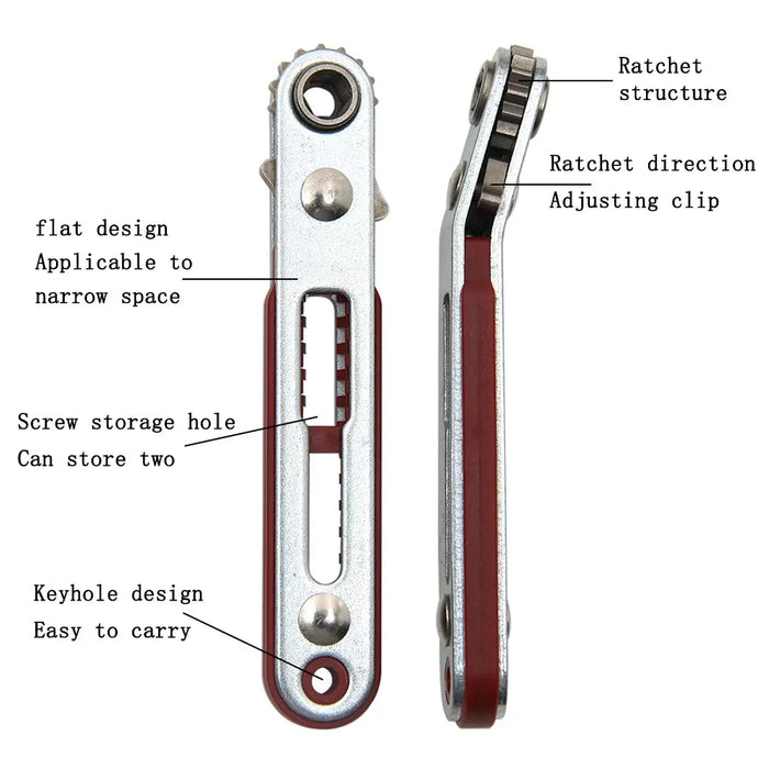 Biaxial front/reverse multifunctional screwdriver - combines an elbow flat-head wrench, cross and slotted heads.