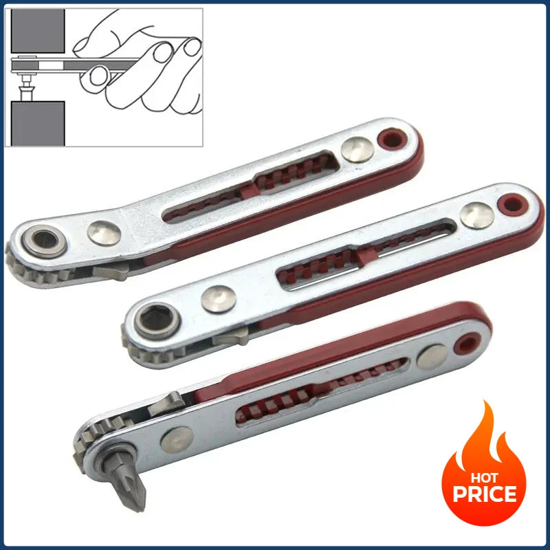 Biaxial front/reverse multifunctional screwdriver - combines an elbow flat-head wrench, cross and slotted heads.
