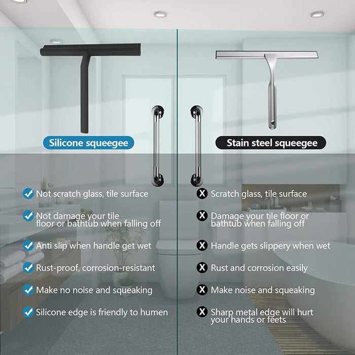 Shower Squeegee  for Glass Door Shower Wall Scraper Cleaner With Silicone Holder Bathroom Mirror Wiper Scraper Glass Cleaning