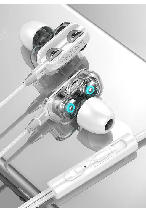3.5mm Wired Headphones Noise Canceling In-Ear Sports Earphone Dual Driver Bass Stereo Gaming Headset HiFi Music Earbuds With Mic