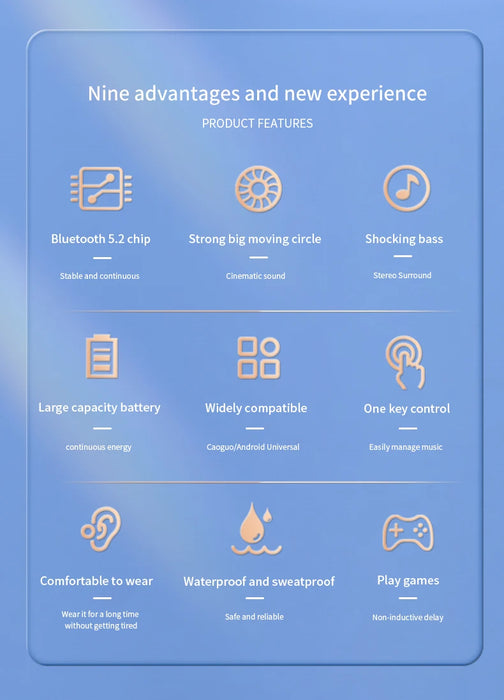 Wireless Bluetooth Earphones HIFI Bass With HD MIC Ear-Hook Earbuds Noise Cancelling Life Waterproof Game Sports Music Headsets
