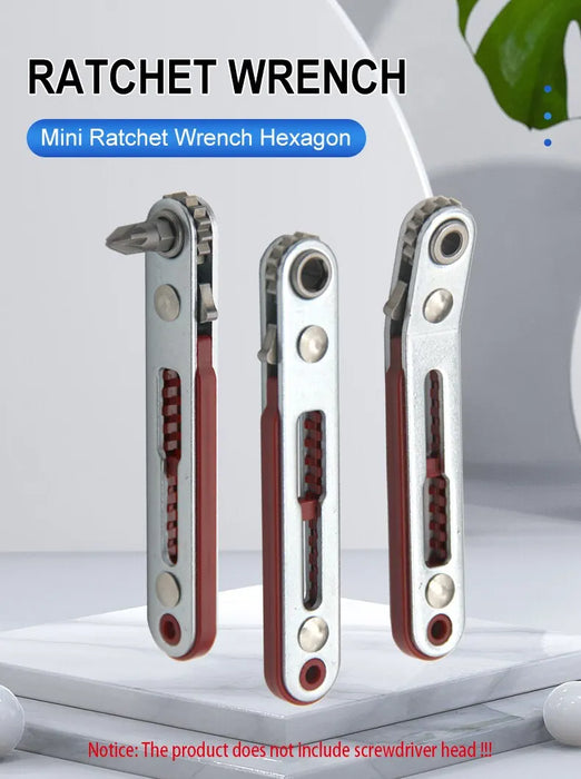 Biaxial front/reverse multifunctional screwdriver - combines an elbow flat-head wrench, cross and slotted heads.