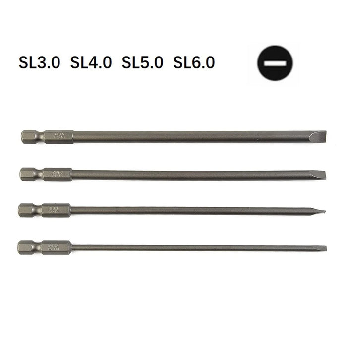 4pcs 150mm Slotted Screwdriver Bit Sets Magnetic Flat Head Screwdriver Bits 1/4 Inch Hex Shank Screw Driver Hand Tools 3-6mm