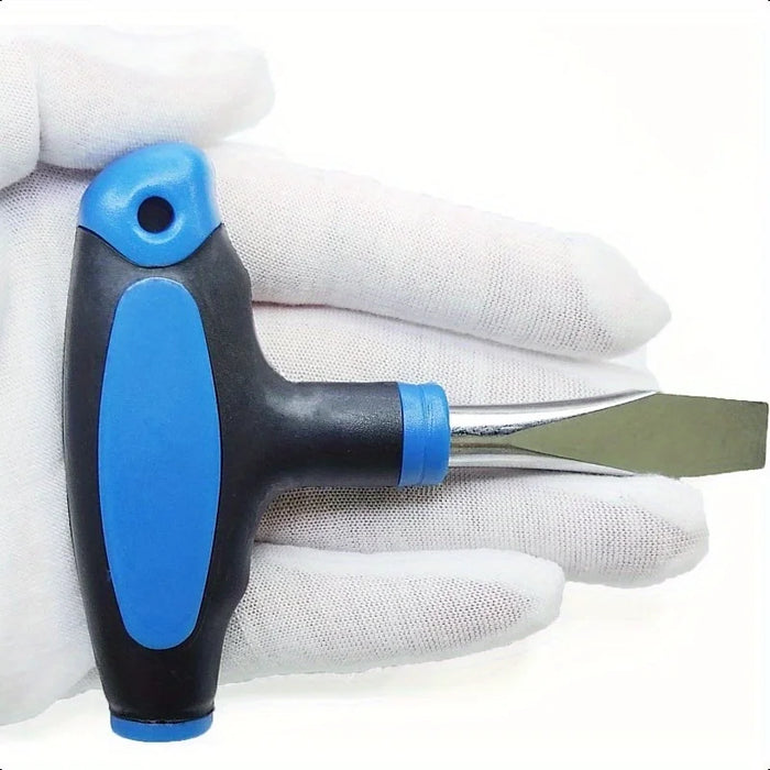 Compact T-Handle Flat Head Screwdriver with 10mm Blade – Ergonomic Black & Blue Handle for Quick Release Plates, Camera Tripods
