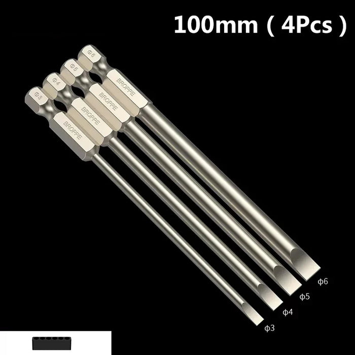 Flat Head Screwdriver Bits 50mm/75mm/100mm Long Magnetic Tip Slotted Screwdriver Bits S2 Steel 1/4 Inch Shank Flat Head Bit