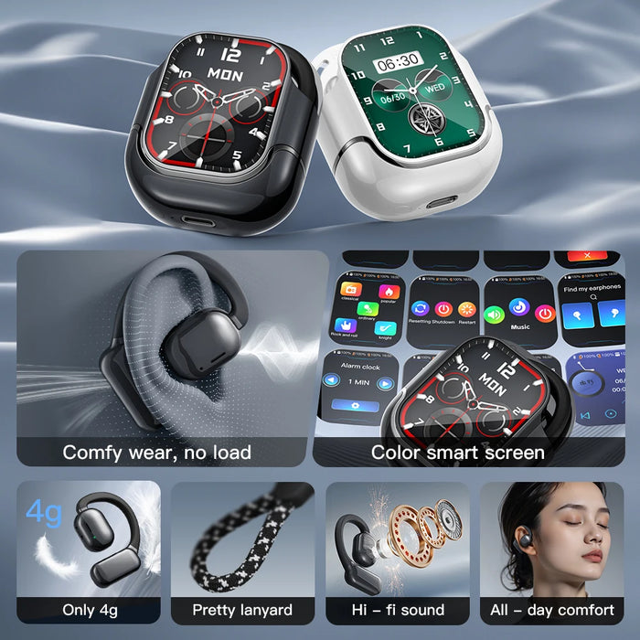NEW HD Touch Screen Clip-on Earphones HIFI Sounds Wireless Bluetooth Headphones Noise Reduction Headset Sports Earbuds In HD Mic