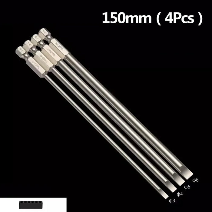 Flat Head Screwdriver Bits 50mm/75mm/100mm Long Magnetic Tip Slotted Screwdriver Bits S2 Steel 1/4 Inch Shank Flat Head Bit