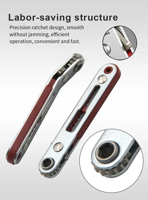 Biaxial front/reverse multifunctional screwdriver - combines an elbow flat-head wrench, cross and slotted heads.