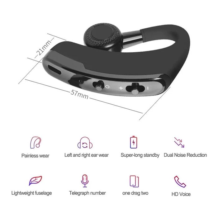 Wireless Earphones One Ear Bluetooth Headphones V9 TWS In-Ear EarHooks HiFi Mini Handsfree Car Calls Headset With Microphone
